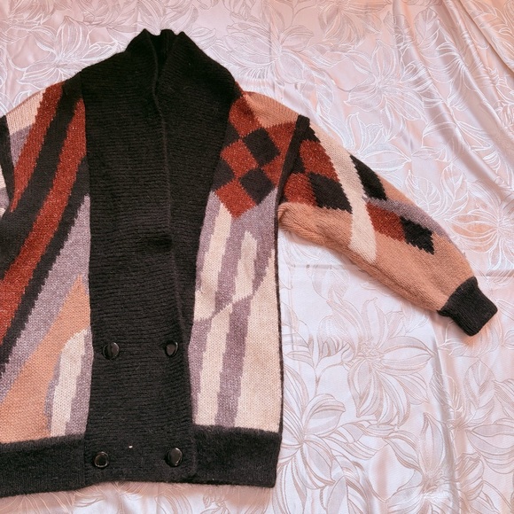Vintage Multicolor Geometric Double Breasted Cardigan Autumn Colours - Small - Picture 3 of 8